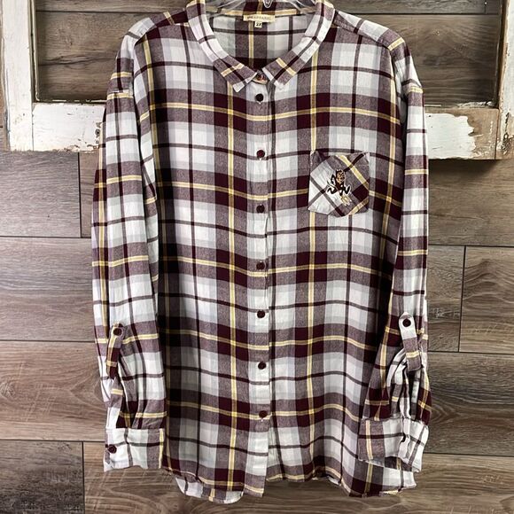 UG APPAREL Women’s 2X Boyfriend Plaid Flannel Button Down Shirt Arizona State - Picture 2 of 10